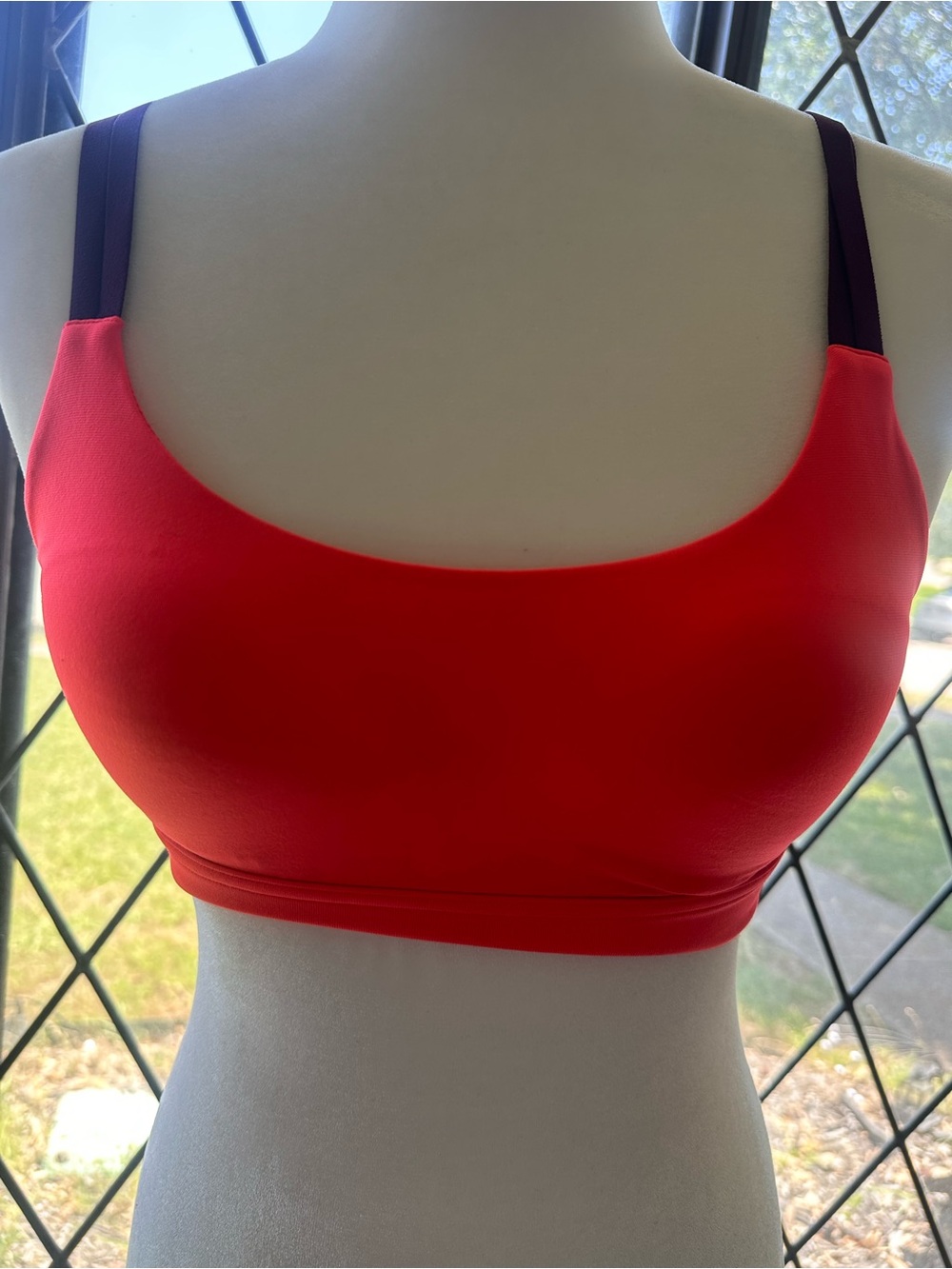Under Armour Red Scoop Sports Bra with Purple Straps